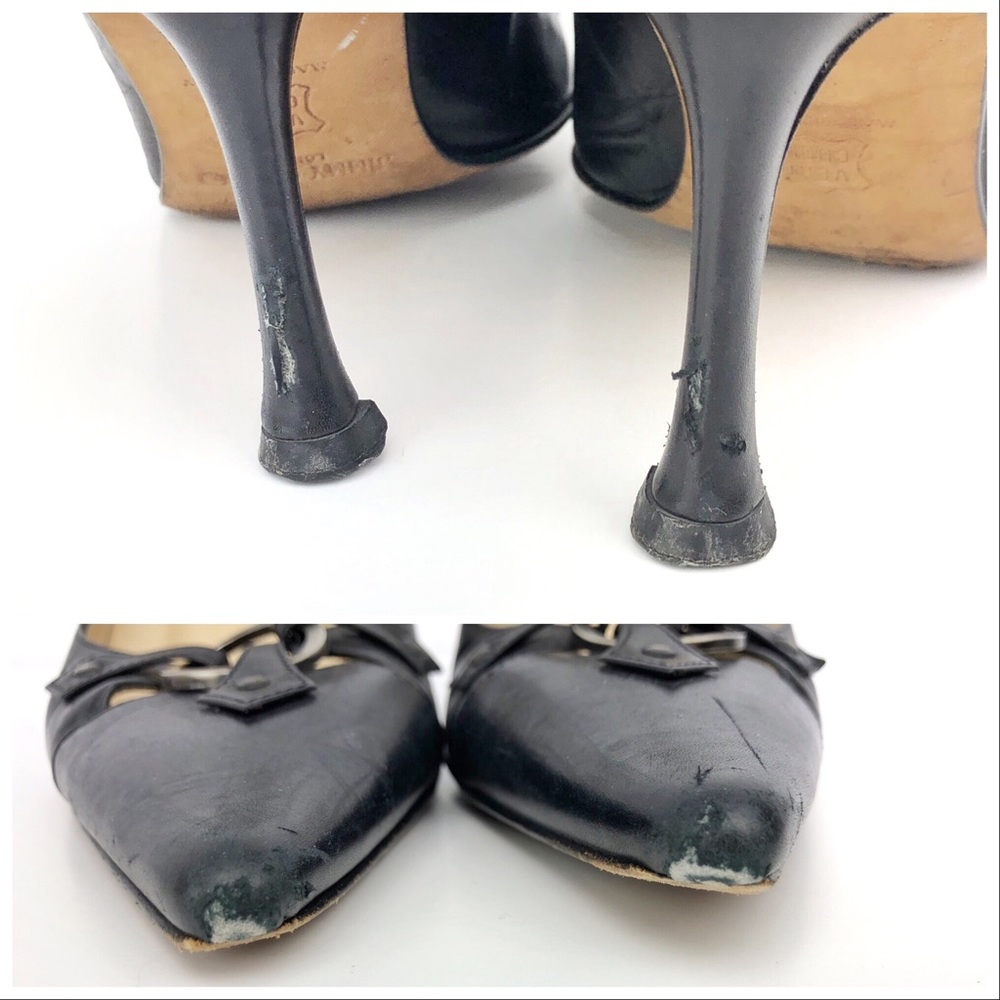 Jimmy Choo Black Smooth Leather Pointy Toe Pumps - Picture 8 of 8